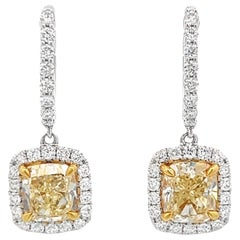 Alexander Beverly Hill, pendants d'oreilles bicolores 18 carats avec diamants jaunes 5,02 carats certifiés EGL
