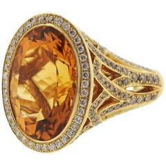 Asprey Gold Yellow Diamond Citrine Diamond Cocktail Ring