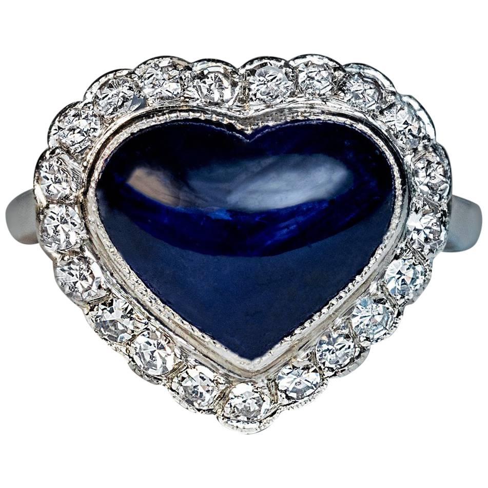 Heart Shaped Sapphire Diamond Engagement Ring