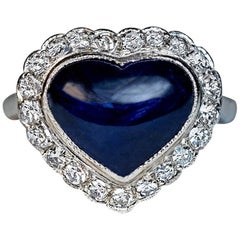 Vintage  Heart Shaped Sapphire Diamond Engagement Ring