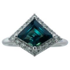 IGI Certified 1.04ct Fancy Kite Blue Sapphire & Diamond 18k White Gold Halo Ring