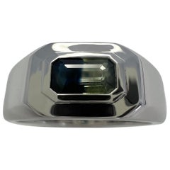 IGI Certified Bi Colour Blue Yellow Sapphire Emerald Cut 18k Gold East West Ring