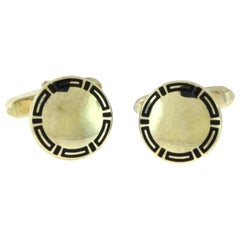 Bvlgari Bulgari Vintage Sterling Silver with Black Enamel Mirror Cufflinks
