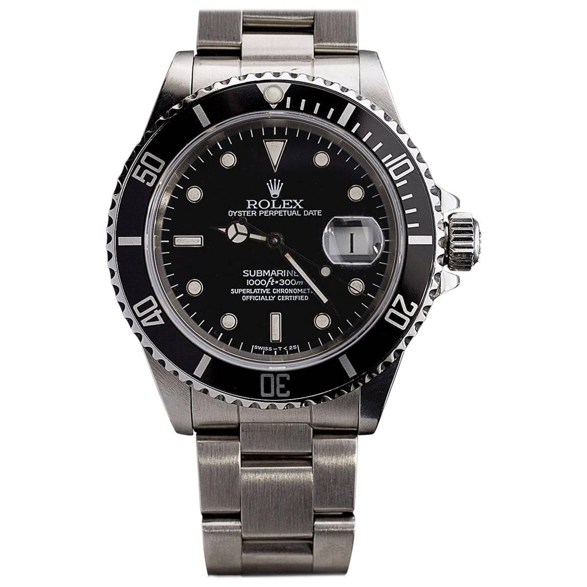 Rolex Stainless Steel Submariner Black Dial Wristwatch Ref #16610