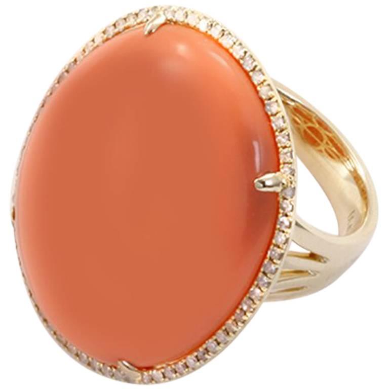 Orange Agate Diamond Gold Ring 