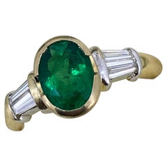 1,15 Karat natürlicher sambischer Smaragd & Diamant (0,35 Karat) Ring aus 18 Karat Weiß- und Gelbgold