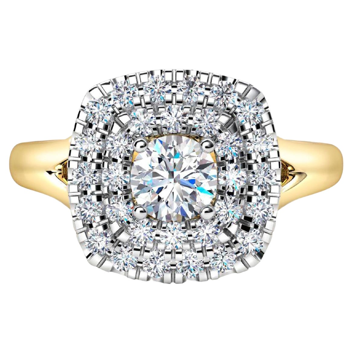 Double Halo Cathedral Set moissanite 14k gold ring. For Sale at 1stDibs