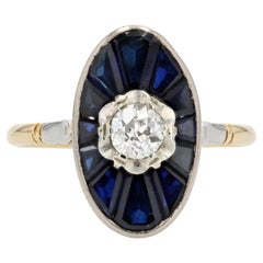 Bague Art déco française en forme de bouchon en or jaune 18 carats avec saphirs et diamants, années 1925
