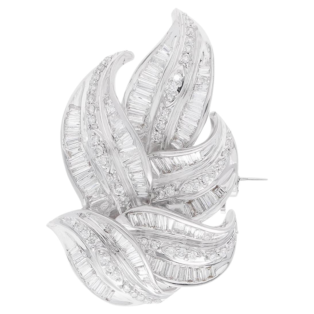 2.87 Carat SI Clarity HI Color Diamond Leaf Brooch 18 Karat White Gold Pendant