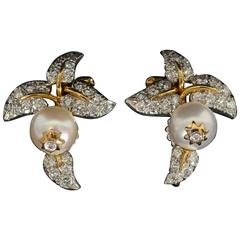 Tiffany & Co. Schlumberger Diamond  Pearl Earrings