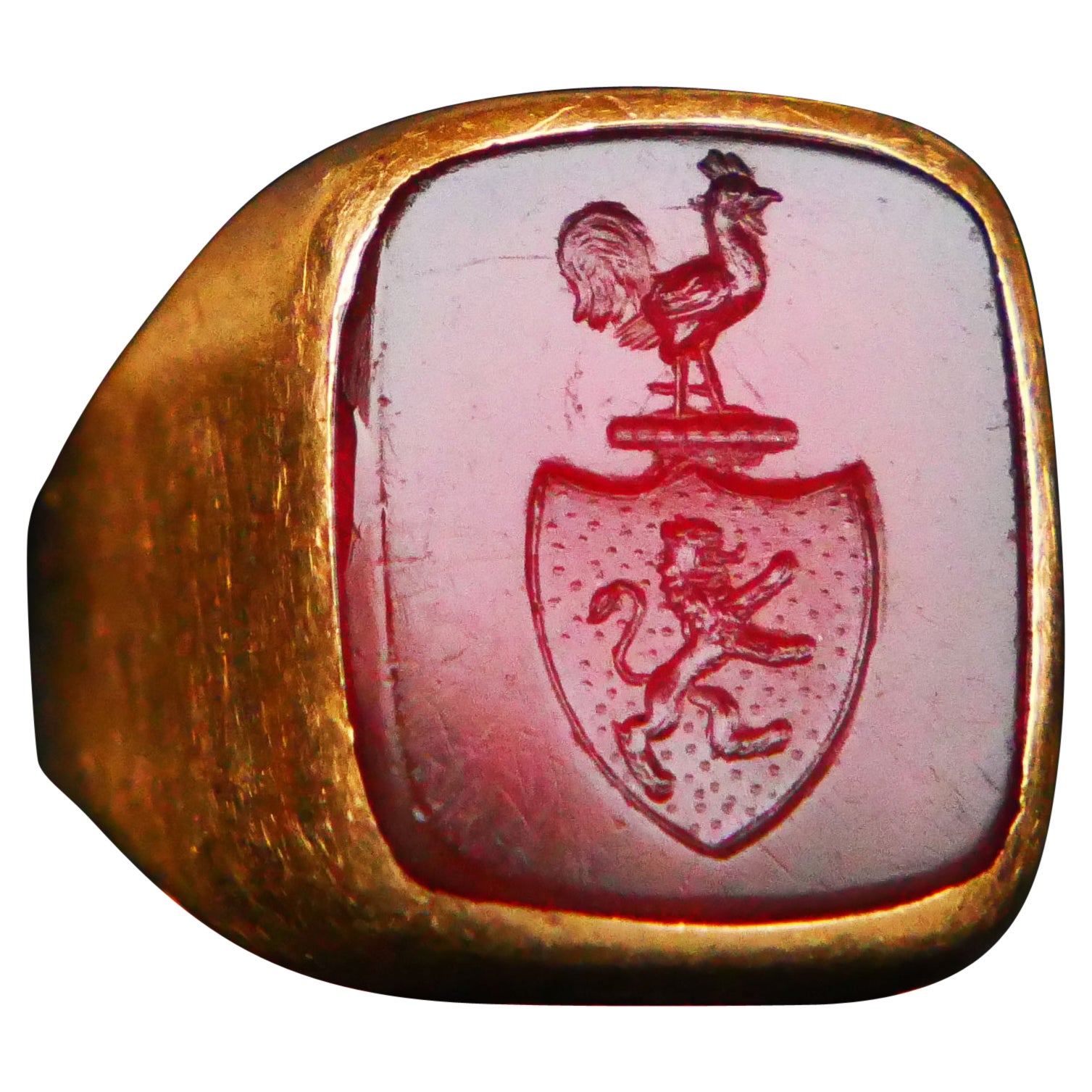 1940 Chevalière Léopard Intaglio Onyx Rouge massif Or 18K ØUS4.5 / 7.2gr