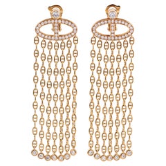 HERMES Chaine D'Ancre Calypso Large Dangle Fringe Diamond 18k Gold Earrings