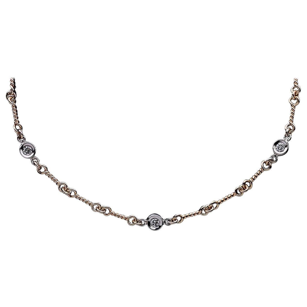 Roberto Coin Rose & White Gold Diamond Dogbone Chain Necklace