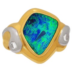 Australian 7.00ct Boulder Opal, Diamond, 18K Gold & Platinum Ring