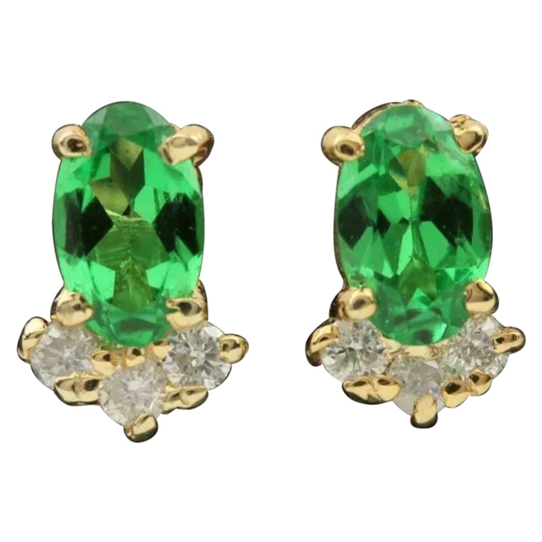 Pave Diamond Tiny Stud Earring 14k Gold Tsavorite Garnet Minimalist Earring Gift