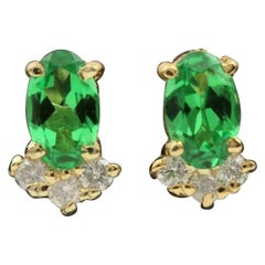 Pave Diamond Tiny Stud Earring 14k Gold Tsavorite Garnet Minimalist Earring Gift