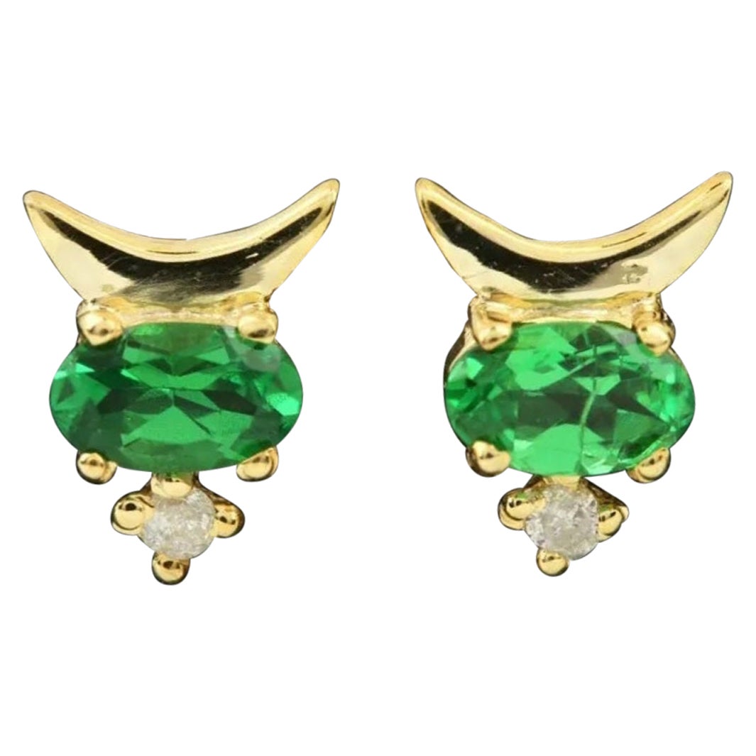 Pave Diamond Tiny Earring 14k Gold Tsavorite Garnet Handmade Fine Earring Regalo.