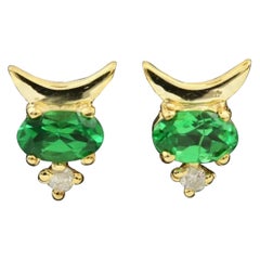 Pave Diamond Tiny Earring 14k Gold Tsavorite Garnet Handmade Fine Earring Gift.