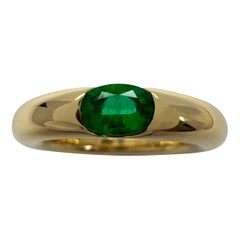 Vintage Cartier Emerald Vivid Green Ellipse 18k Yellow Gold Solitaire Ring 49