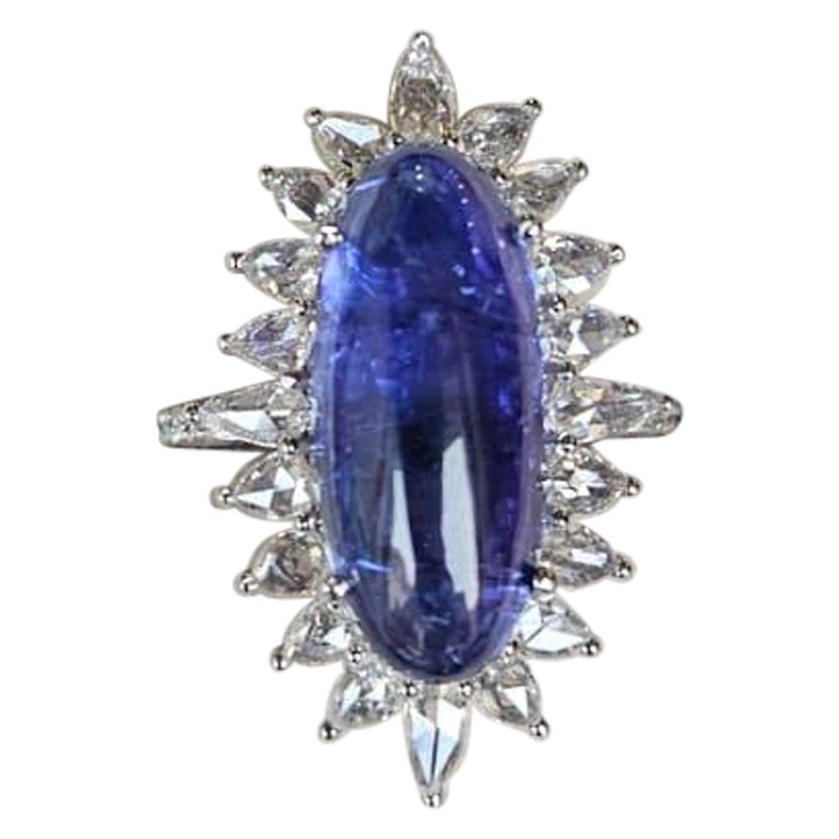 Set in 18K Gold, 10.88 carats, Tanzanite & Rose Cut Diamonds Dome Cocktail Ring
