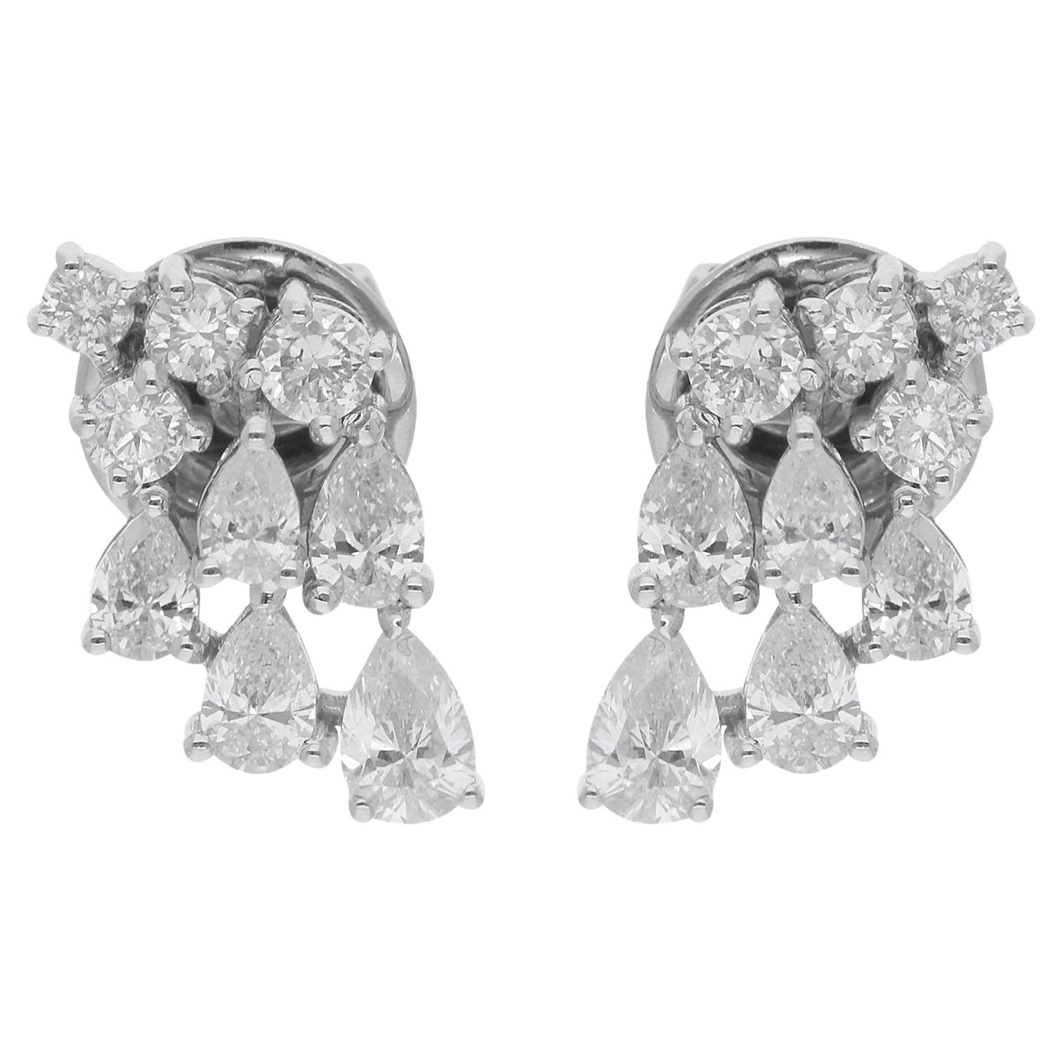 Natural 1.1 Carats SI/H Pear Round Brilliant Cut Diamond Earrings 10k White Gold