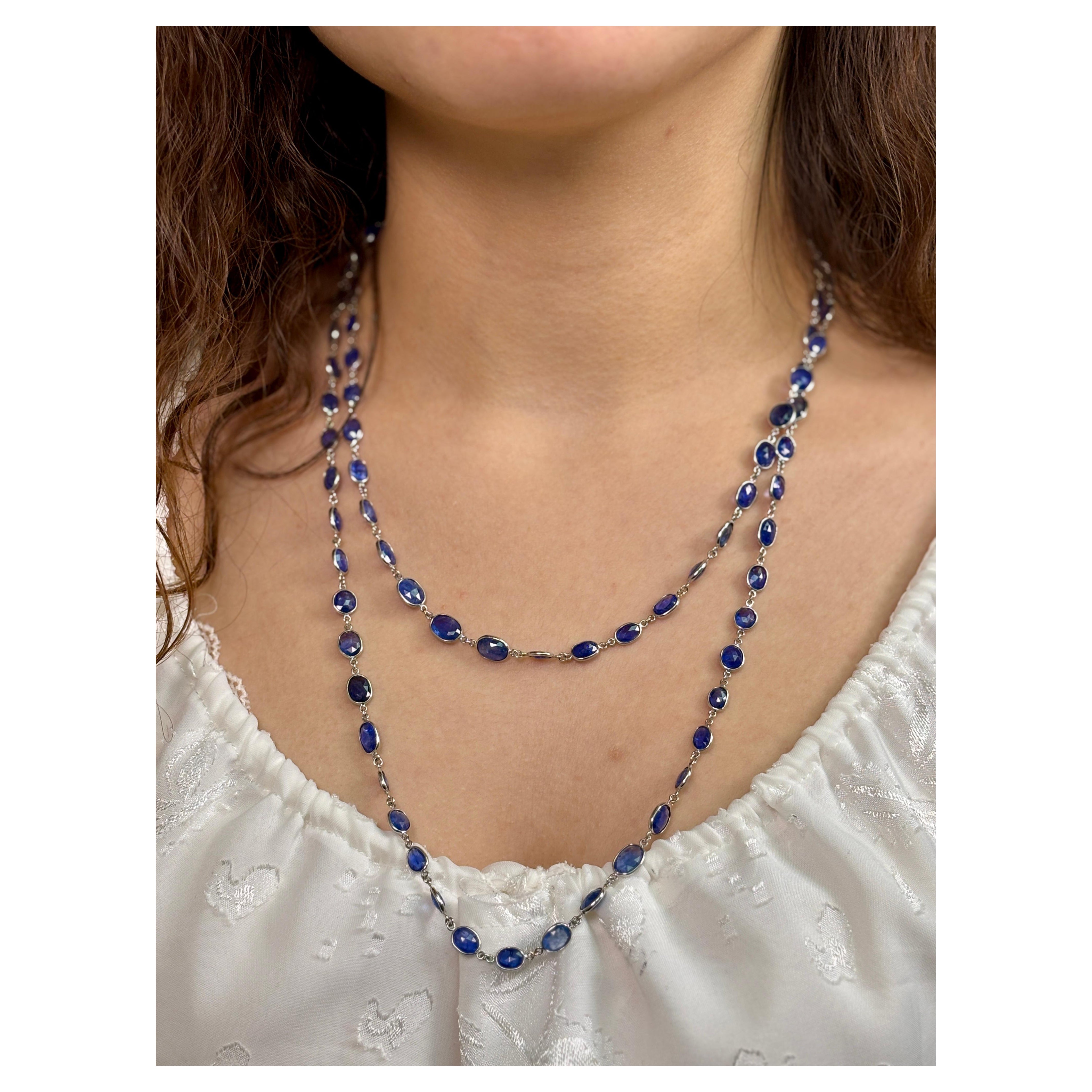 Burma No Heat  Sapphire Necklace Cts 150 on 18 K white gold chain.