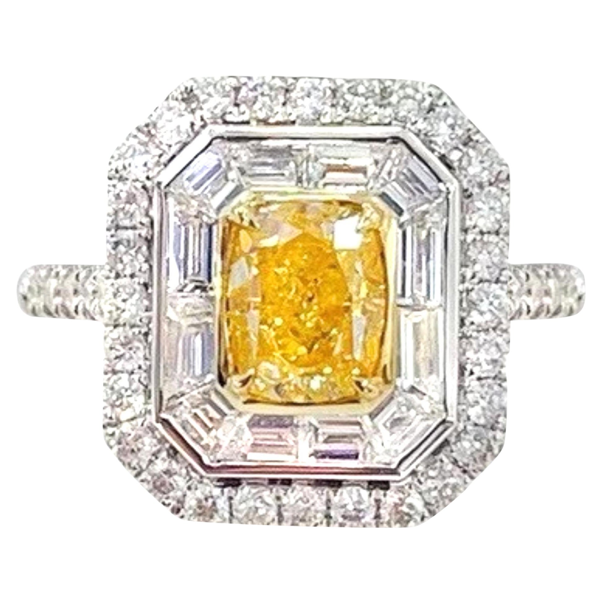 18K White Gold Fancy Yellow Diamond & Diamond Cocktail Ring