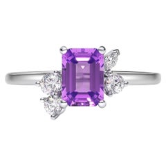 Emerald Cut Amethyst & Moissanites 14k gold Ring.