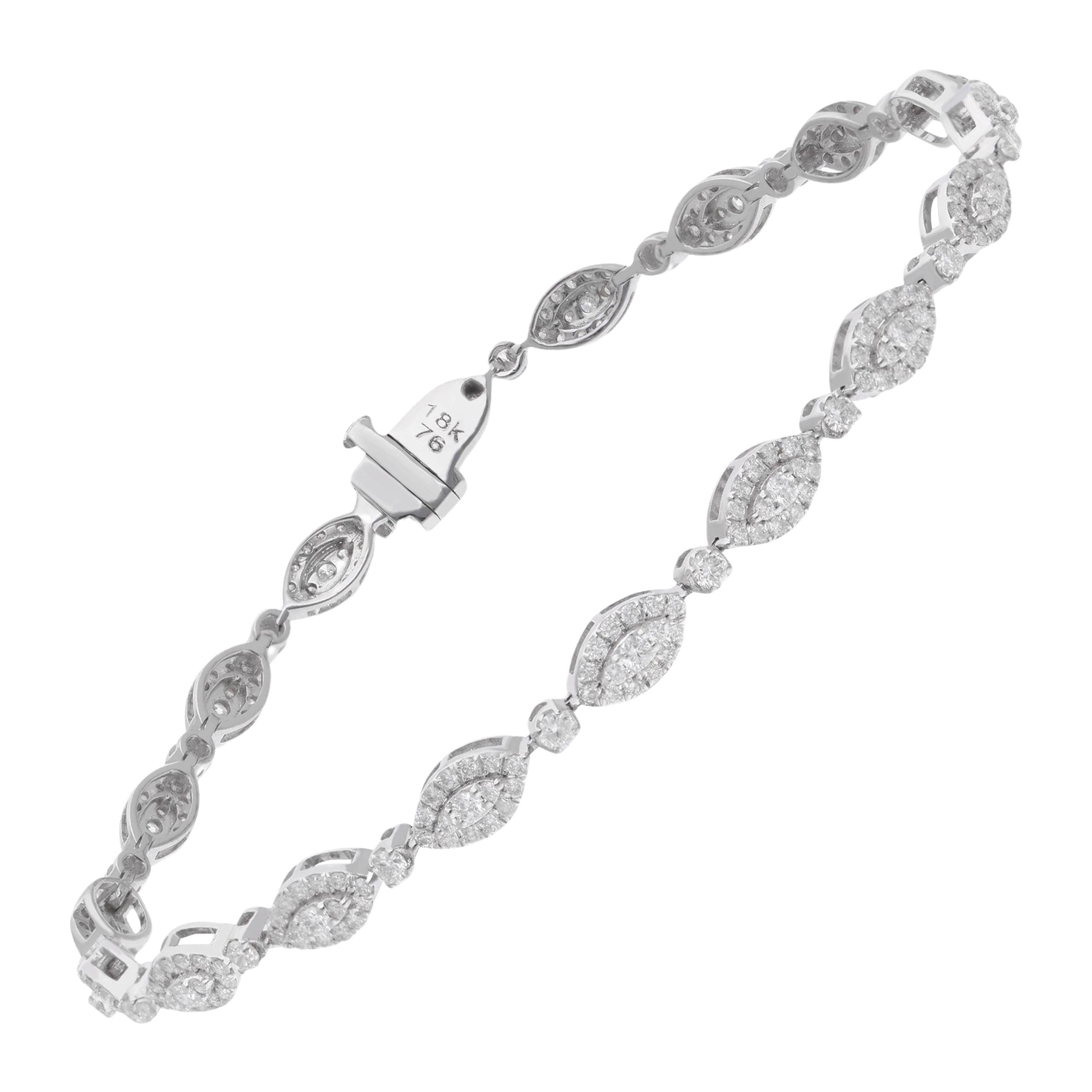 1.85 Carat Marquise & Round Diamond Evil Eye Charm Bracelet 10 Karat White Gold