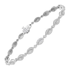 Bracelet à breloques Evil Eye en or blanc 10 carats, diamants marquises et ronds de 1,85 carat