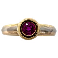 Vintage Cartier Rosa Rojo Redondo Rubí 18k Tricolor Oro Multitono Anillo Solitario