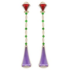 Amethyst, Tsavorite, Garnet & Diamond Earring in 14k Yellow Gold Earring