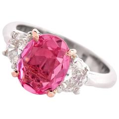 Three Stone Pink Sapphire Diamond Platinum Ring 5