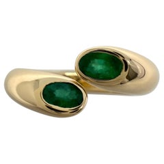 Rare Vintage Cartier Green Emerald Ellipse Oval Cut 18k Gold Bypass Split Ring