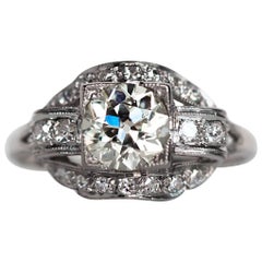 1920s Art Deco Platinum GIA Certified 1.04 Carat Diamond Engagement Ring