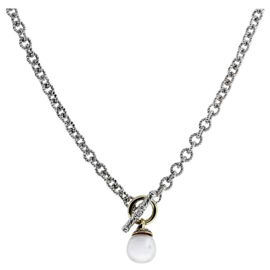 David Yurman Sterling silver  Yellow Gold Pearl Drop Necklace