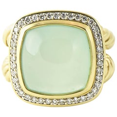 David Yurman Large Aqua Chalcedony Diamond Albion Gold Cocktail Ring