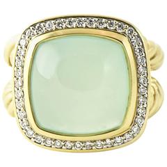 David Yurman Large Aqua Chalcedony Diamond Albion Gold Cocktail Ring 4