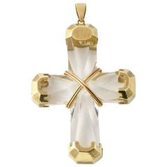 1960s Impressive Crystal Gold Cross  Pendant