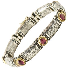 Konstantino Classic Collection Pink Tourmaline, Silver and Gold Link Bracelet