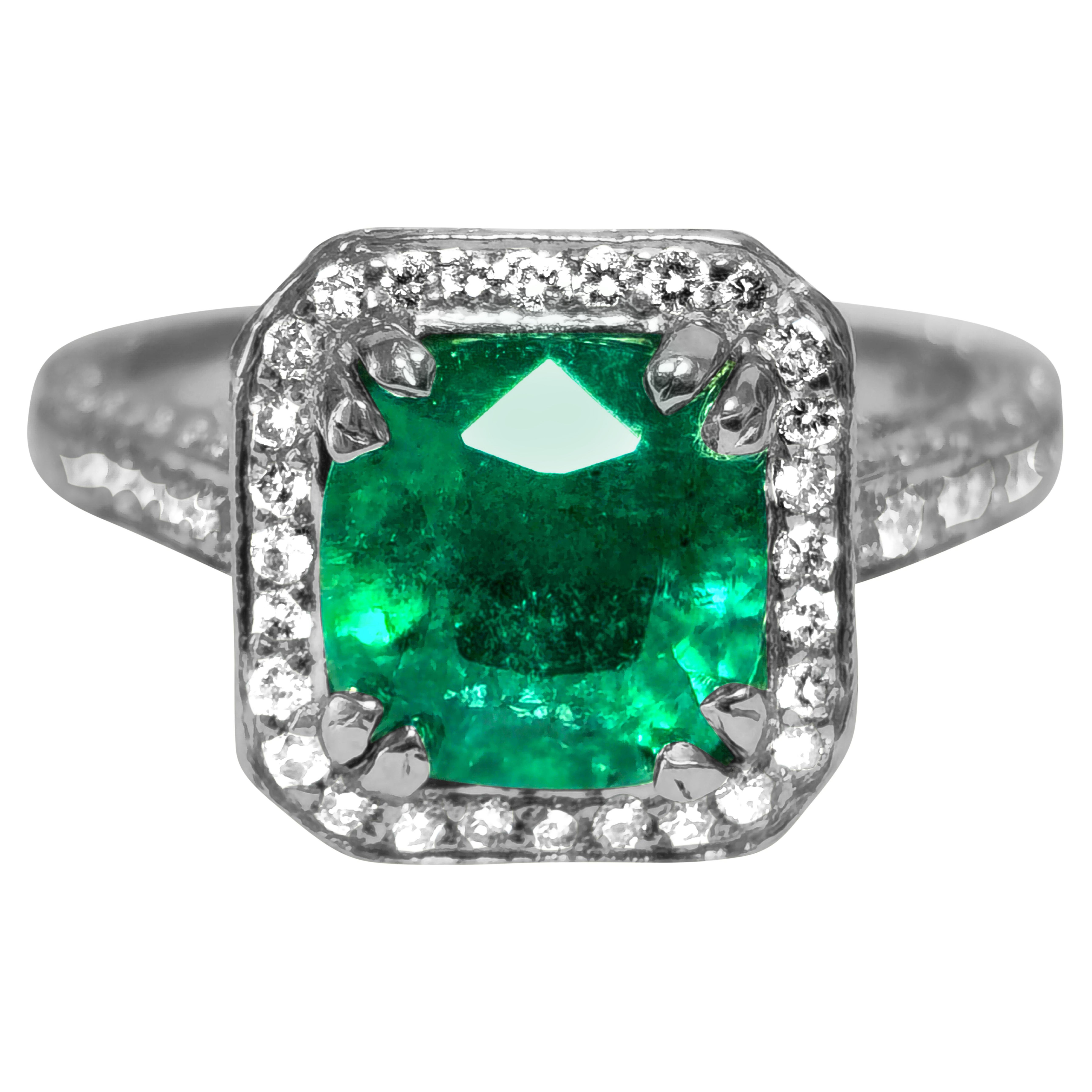 RARE 4ct Natural Emerald & Diamond Engagement Ring in Platinum For Sale