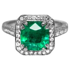 RARE 4ct Natural Emerald & Diamond Engagement Ring in Platinum