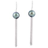 Tahitian Pearl Diamond Lever Back Dangle Earrings