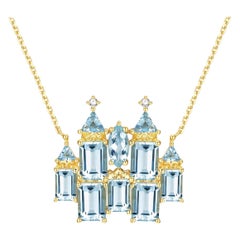 Nina Zhou Fantasy Aquamarine Diamond Castle Pendent