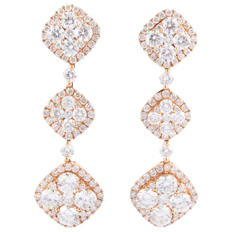 Rose Gold Diamond Dangle Earrings For Sale at 1stDibs