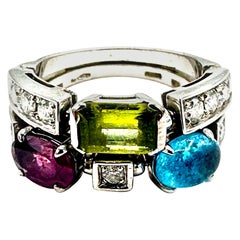 Bulgari, bague mode Allegra en or blanc 18 carats, multi-gemmes et diamants