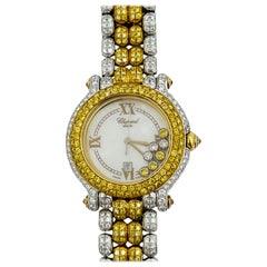 Nachlass Chopard Happy Sport Damenuhr, zweifarbige weiße und gelbe Diamanten