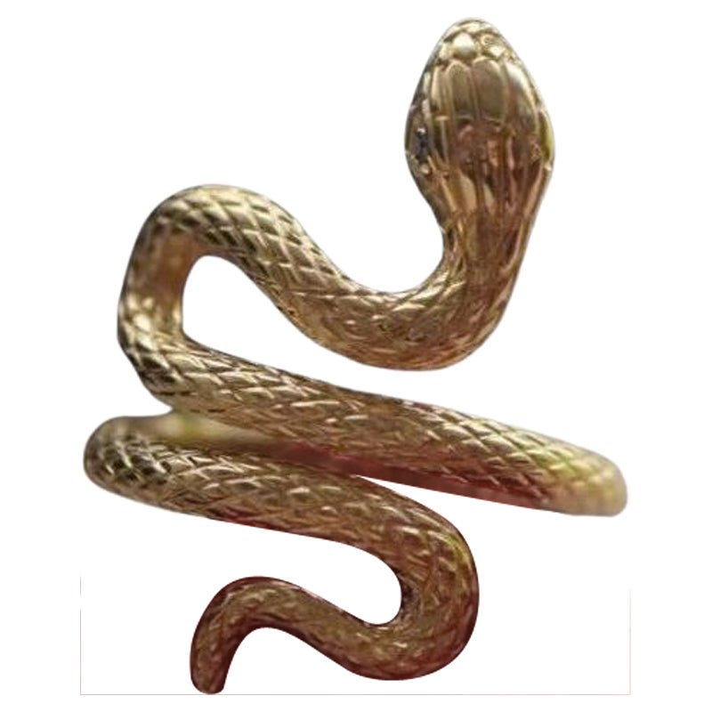Snake Design Black Diamond Ring 18K Yellow Gold Viper Ring