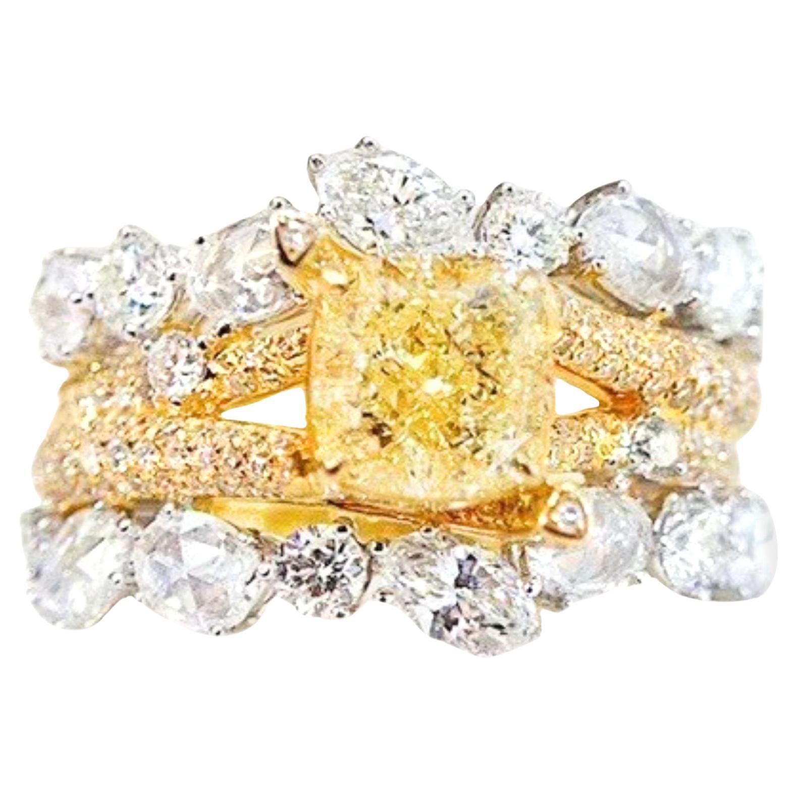 GIA Certified VS2 Clarity 1.51 CT Fancy Yellow Diamond 18K Yellow Gold Ring