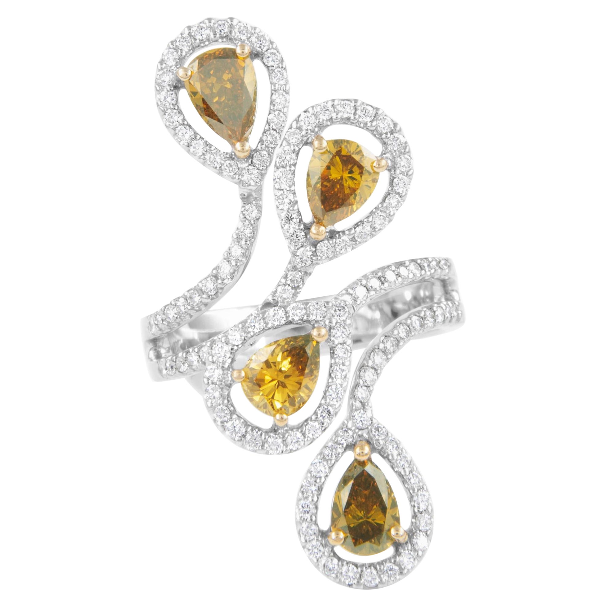 2.44ctt Fancy Deep Brown Orange Diamond Cluster Ring 18k Gold